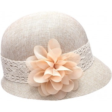 Women's Gatsby Linen Cloche Hat with Lace Band and Flower - BZ85EGUWY