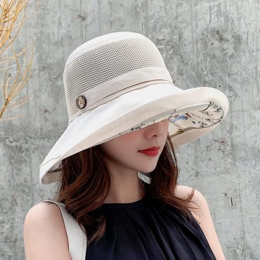 Women's Mesh Sun Hats Summer UV Protection Wide Brim Beach Fishing Cap - B0E5J486Y