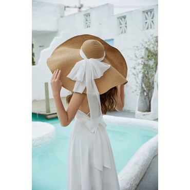 Women's Oversized Beach Hat,Large Wide Brim Floppy Sun Hats Big Foldable Straw Hat Outdoor UV Protection Summer Sun Beach Hat - B5RISJK2W