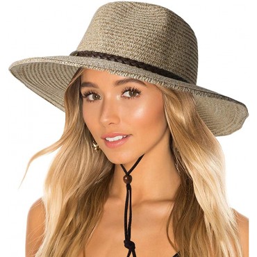 Womens Straw Sun Hat Classic Flat Beach Hat Mens Garden Hat Cowboy Style Hat with Wind Lanyard UPF 50+ Summer Hat - BCM0WS43M