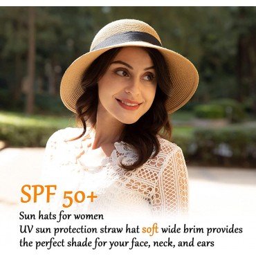 Women's Sun Hats UV Protection Large Wide Brim Hat Women Packable Sun Hat for Women Straw Hats - B4ISN14T1