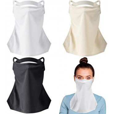 3 Pack UV Face Mask Sun Protective Neck Gaiter with Ear Loops Stretchy Bandana Face Cover Scarf for Men's Women's Summer Outdoor Activities Black White Beige - B79WPYN6F