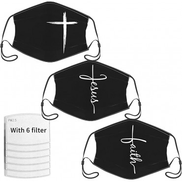 3 PCS Faith Face Mask for Men Women Christian Cross Jesus Masks with Filter Gifts for Christmas Easter - BGMTEHEBO
