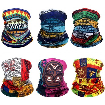 6 Pieces African Scarf African Bandanas Face Covering Unisex Boho Neck Gaiter Balaclava Head Wrap for Motorcycling Outdoor Use - BTXQ709WL