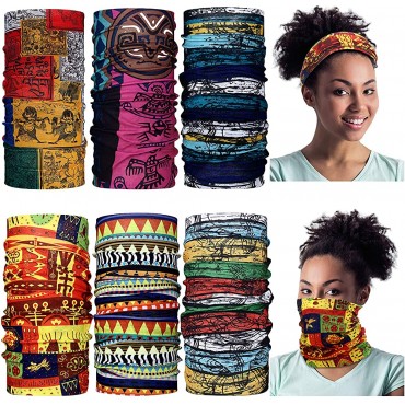 6 Pieces African Scarf African Bandanas Face Covering Unisex Boho Neck Gaiter Balaclava Head Wrap for Motorcycling Outdoor Use - BTXQ709WL