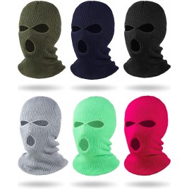 6 Pieces Beanie Face Covering Winter Balaclava 3-Hole Knitted Ski Full Face Covering for Winter Outdoor Sports - B7I2N52OJ