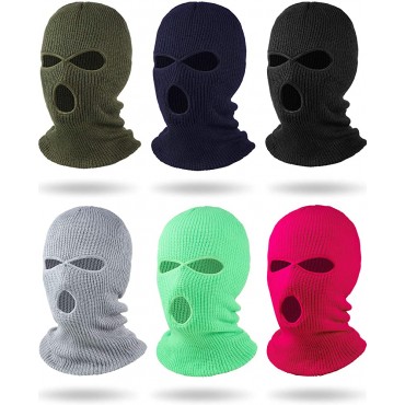 6 Pieces Beanie Face Covering Winter Balaclava 3-Hole Knitted Ski Full Face Covering for Winter Outdoor Sports - B7I2N52OJ
