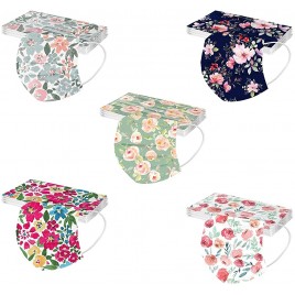 Disposable Face Masks with Flower Designs for Adults Flower Printed Women Spring Face Bandanas Balaclava Facecover 50pc - BQ4W1ABWN