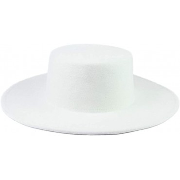 MUMUWU 100% Wool White Women Fedora Hat Top Hat Dance Party Hat Bowler Hat Handmade Retro Wide Hat Size 56-58CM - BRVVHER0A
