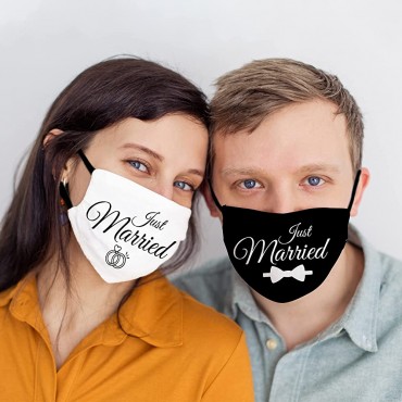 Yanghl Couple Face Masks Just Married Bride and Groom Decorative Face Cover Wedding Engagement Gift 2 Pcs Valentines Day Gifts for Him Her - BQI9L8201