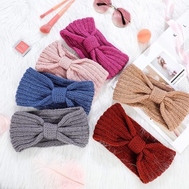 20 Pieces Knit Headband Bow Women Ear Warmer Headband Warm Head Wraps Winter Crochet Bow Twist Head Wraps Colorful Knotted Hair Band - BPLFBA9IF