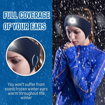 3 Pieces LED Lighted Headband with Fleece Winter Rechargeable Ear Warmer Headlamp Light Elastic Headbands with Lights for Women Men Black Navy Blue Grey - BJ344GZHS