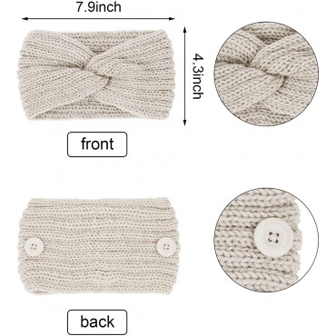 4 Pieces Button Headbands Chunky Knit Headbands Braided Winter Headbands Ear Warmers Crochet Head Wraps - BF7TJYP9P
