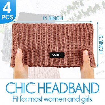 4 Pieces Knit Headbands Winter Ear Warmers Crochet Knit Headbands Elastic Turban Head Wraps Chic Hair Scrunchies Headbands for Women Girls - B6F43705Z