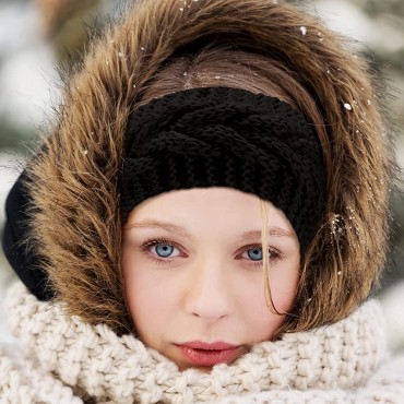 4 Pieces Winter Ear Warmers Headbands Women Warm Knitted Headband Braided Crochet Head Wraps for Girl Black - BSKOPENMJ