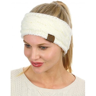 C.C Soft Stretch Winter Warm Cable Knit Fuzzy Lined Ear Warmer Headband - BA39GWELC