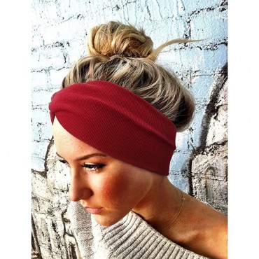 DRESHOW 4 Pack Turban Headbands for Women Hair Vintage Flower Printed Cross Elastic Head Wrap - B9XSC958Y