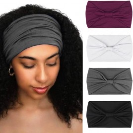 DRESHOW 4 Pack Turban Headbands for Women Wide Vintage Head Wraps Knotted Cute Hair Band Accessories - BX35BR4H6