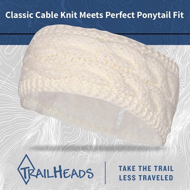 TrailHeads Ponytail Headband | Cable Knit Winter Ear Warmers | Fleece Ear Band for Women wintry white - B4M2F4BGZ