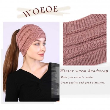 Woeoe Warm Winter Headbands Pink Knitted Turban Head Wraps Wide Crochet Stretchy Ear Warmer Soft Stretch Head Scarfts for Women and Girls - BI3DSWTYR