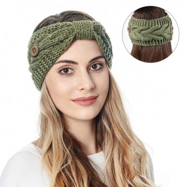 Women Ear Warmers Winter Headbands with Buttons for Mask Crochet Knitted Bands - B8OEN4JO1