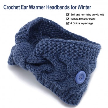 Women Ear Warmers Winter Headbands with Buttons for Mask Crochet Knitted Bands - B8OEN4JO1