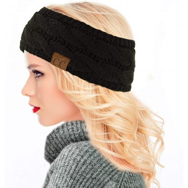 Women's Soft Winter Ear Warmer Cable Knit Headband Black - B31PUH3JK