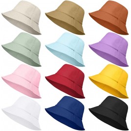 12 Pack Summer Bucket Hat Multicolor Beach Hats for Women Packable Sun Hat Fishing Hats Women's Bucket Hats Fisherman Cap for Men Women - BZBZKIDI6