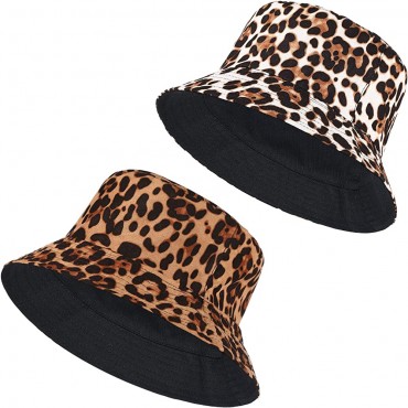 2 Pieces Leopard Print Bucket Hat Reversible Animal Pattern Fisherman Cap Stylish Unisex Summer Hats - BS7XCAJVI