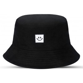 Bucket Hat Summer Travel Beach Sun Hat Outdoor Fisherman Cap for Men Women Teens 100% Cotton Unisex Black Windproof - B3W0UAU7E