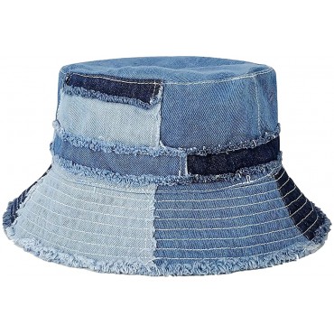 Denim Bucket Hat for Women Washed Cotton Packable Summer Beach Sun Hats Mens Womens Bucket Hat for Travel - BIX0UQJAS
