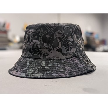 Reflective Mushroom Bucket Hat Summer Travel Sun Hats Rave Headwear Unisex - B5NV3L37S