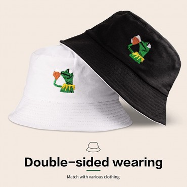 Reversible Bucket Hat for Women Double Sided Wear Flower Embroidery Packable Summer Travel Beach Sun Hat Unisex Outdoor Cap - BNVYA1Z14