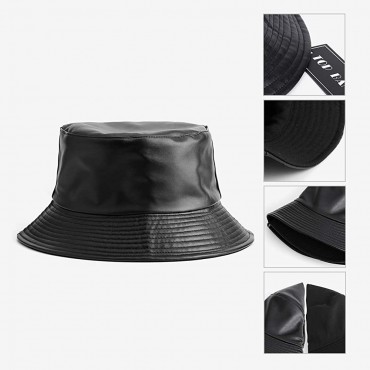 Reversible Bucket Hats for Women Trendy Cotton Twill Canvas Leather Sun Fishing Hat Fashion Cap Packable - BOIMBZKF5
