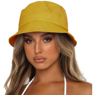 Sydbecs Solid Color Bucket Hat for Women Men Reversible Cotton Summer Sun Beach Fishing Cap - BXMUMH174