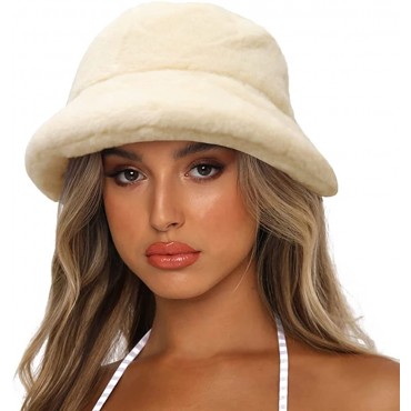 Sydbecs Winter Bucket Hat Fluffy Faux Fur Fisherman Cap for Women Men Solid Color Style - BUDSYPO3Y