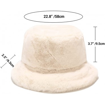 Umeepar Winter Faux Fur Bucket Hat Fluffy Warm Hat for Women Men - B91KQR6XR