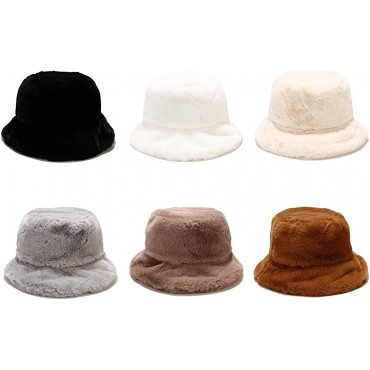 Umeepar Winter Faux Fur Bucket Hat Fluffy Warm Hat for Women Men - B91KQR6XR