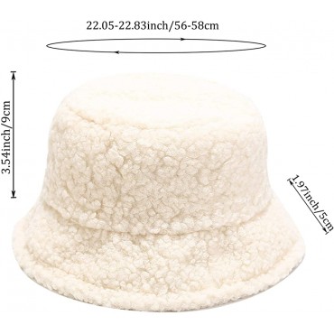 Winter Plush Fuzzy Bucket Hat Faux Fur Shearling Sherpa Fisherman Hats for Women - BO1YRNMQL