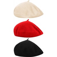 3 Pieces Beret Hat French Style Beanie Cap Solid Color Winter Hat for Women and Girls Casual Use - BM5B6586A