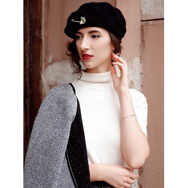 6 Pieces Wool Beret Hat Solid Color French Beanie Hat with Silky Scarf Brooch - BMGOAFV0J
