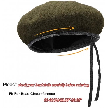 AYPOW Wool Berets Mens Ladies Girls Boys Military Army Style Berets with Leather Trim Adjustable One Size Fits Most - B4F1MTAMQ