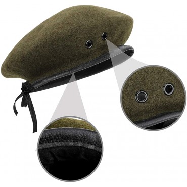AYPOW Wool Berets Mens Ladies Girls Boys Military Army Style Berets with Leather Trim Adjustable One Size Fits Most - B4F1MTAMQ