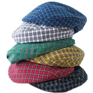 Beret Hat Womens Adjustable Plaid Beanie Hat Chic French Style Lightweight Cotton Cap for Summer - BRGX96X89