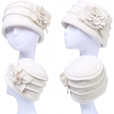 FORBUSITE Vintage Women Floral Wool Dress Cloche Winter Hat 1920s - B9UFIY65W