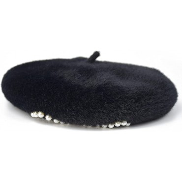 French Beret Hat Lady Winter Fall Classic Beret Beanie Faux Mink Solid Color Hat - BC5I6UKDG