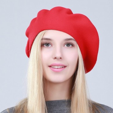 GEEBRO Women Wool Beret French Hats Winter Warm Knitted Beanie Slouchy Classic Solid Color Beret - BX40U474N