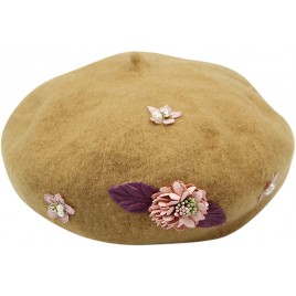 Girls Winter Woolen Beret Hat Classic French Style Beret Beanie Princess Flower Decorated Dome Hat Cap - BNU5285VL