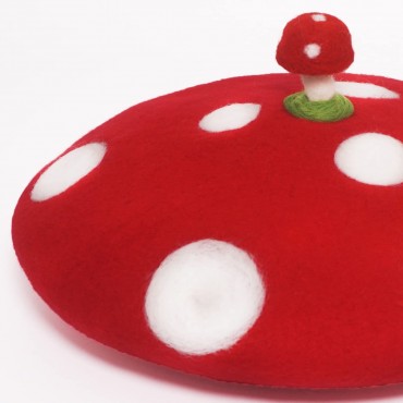 Handmade Kawaii Red Mushroom Beret Vintage Artist Painter Hat Women Wool Cap - BLLHFMFEL