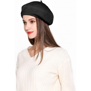 Jeicy Wool Beret Hat Solid Color French Beret with Skily Scarf and Brooch - BHVOFYGUG